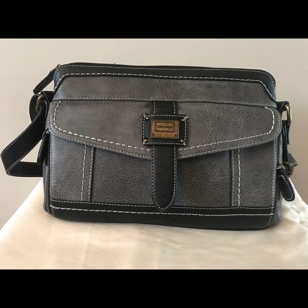 Concept grey and black leather crossbody